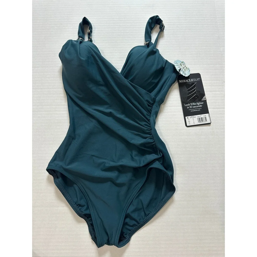 Miraclesuit Siren‎ One Piece Swimsuit Womens 8 Nova Green Tummy Control New